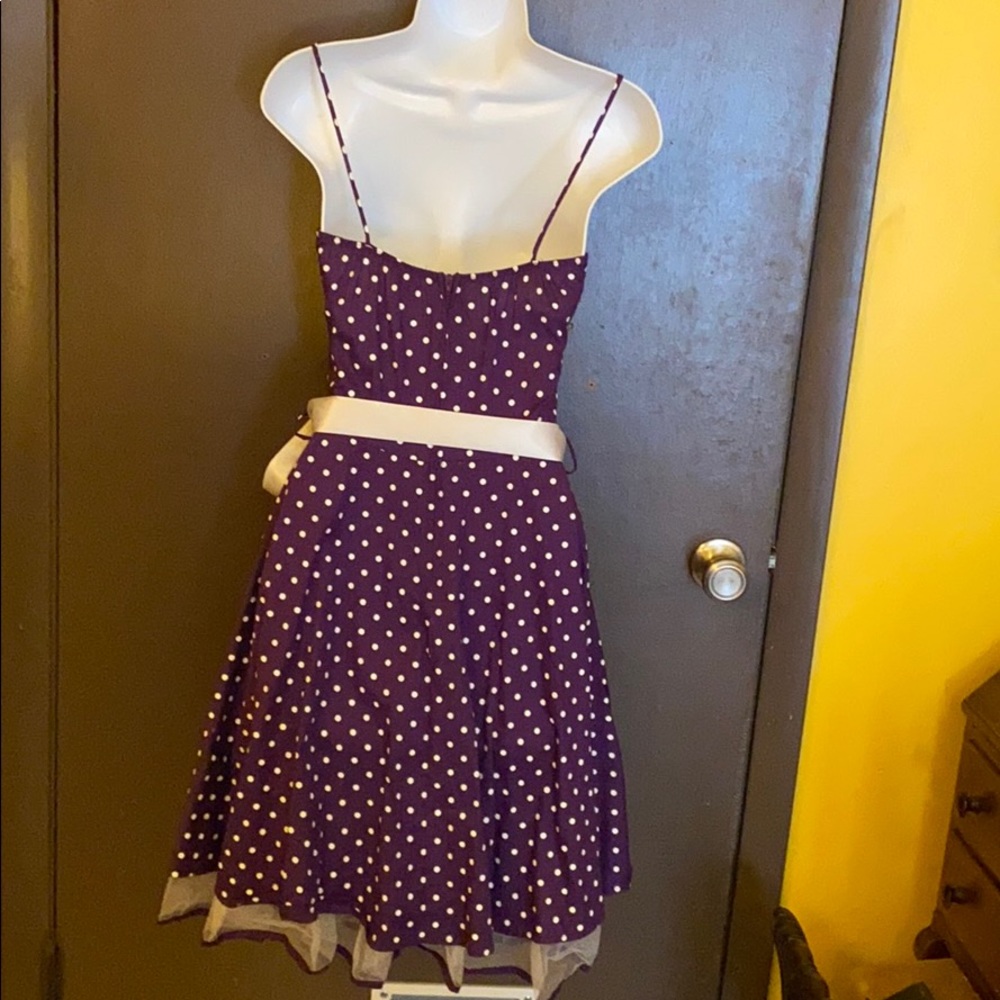 50s-60s Rockabilly Pin-up Swing Purple Polka Dress - Picture 8 of 8
